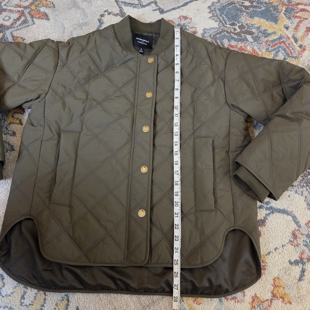 Banana Republic Nylon Quilted Jacket Water Resistant Snap Zip Bomber Green Small - Picture 6 of 14